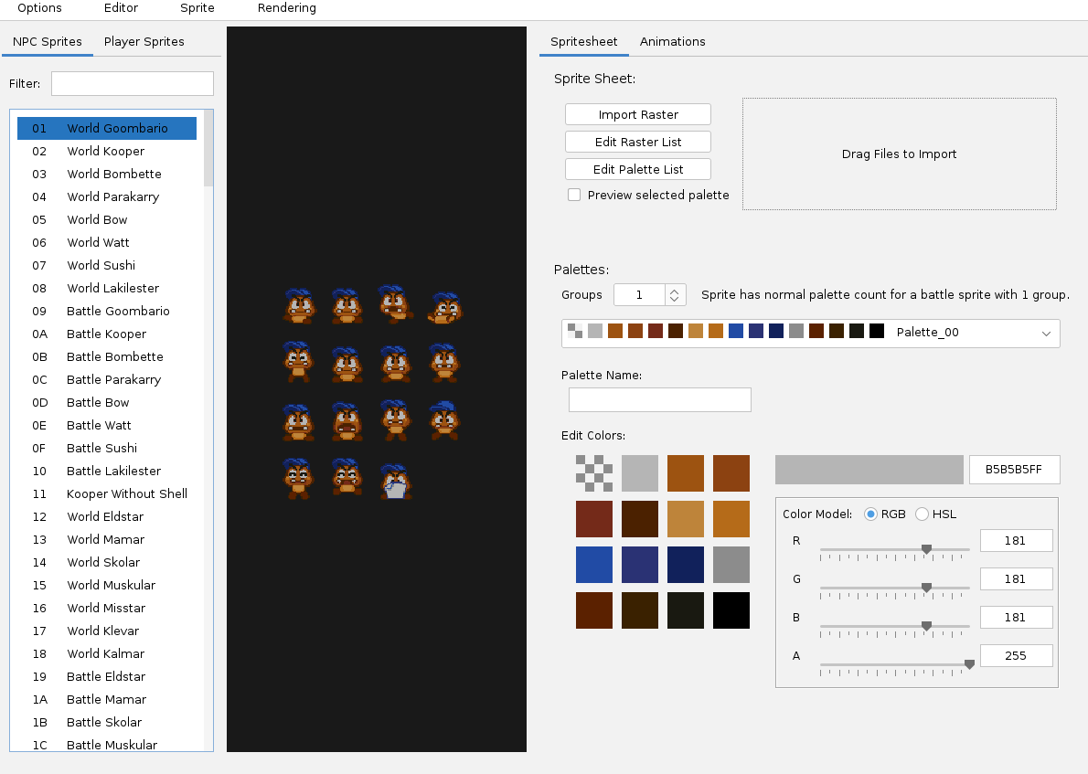 Screenshot of the Star Rod Sprite Editor's Resource tab